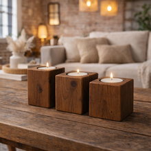 Load image into Gallery viewer, Handcrafted Wooden Tealight Candle Holder – Set of 3