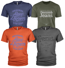 Load image into Gallery viewer, 4 Pack Men's Raw Denim Cotton Crew Neck Casual T Shirts
