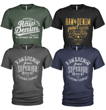 Load image into Gallery viewer, 4 Pack Men's Raw Denim Cotton Crew Neck Casual T Shirts
